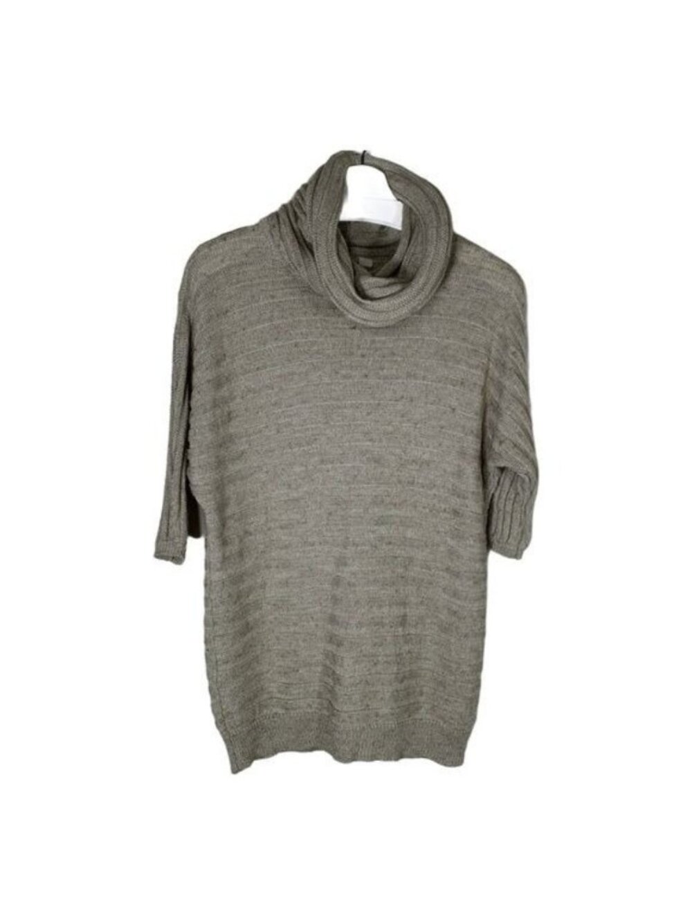 BB Dakota Womens Small Beige Ribbed Cowl Neck Short Sleeve Sweater Tunic
